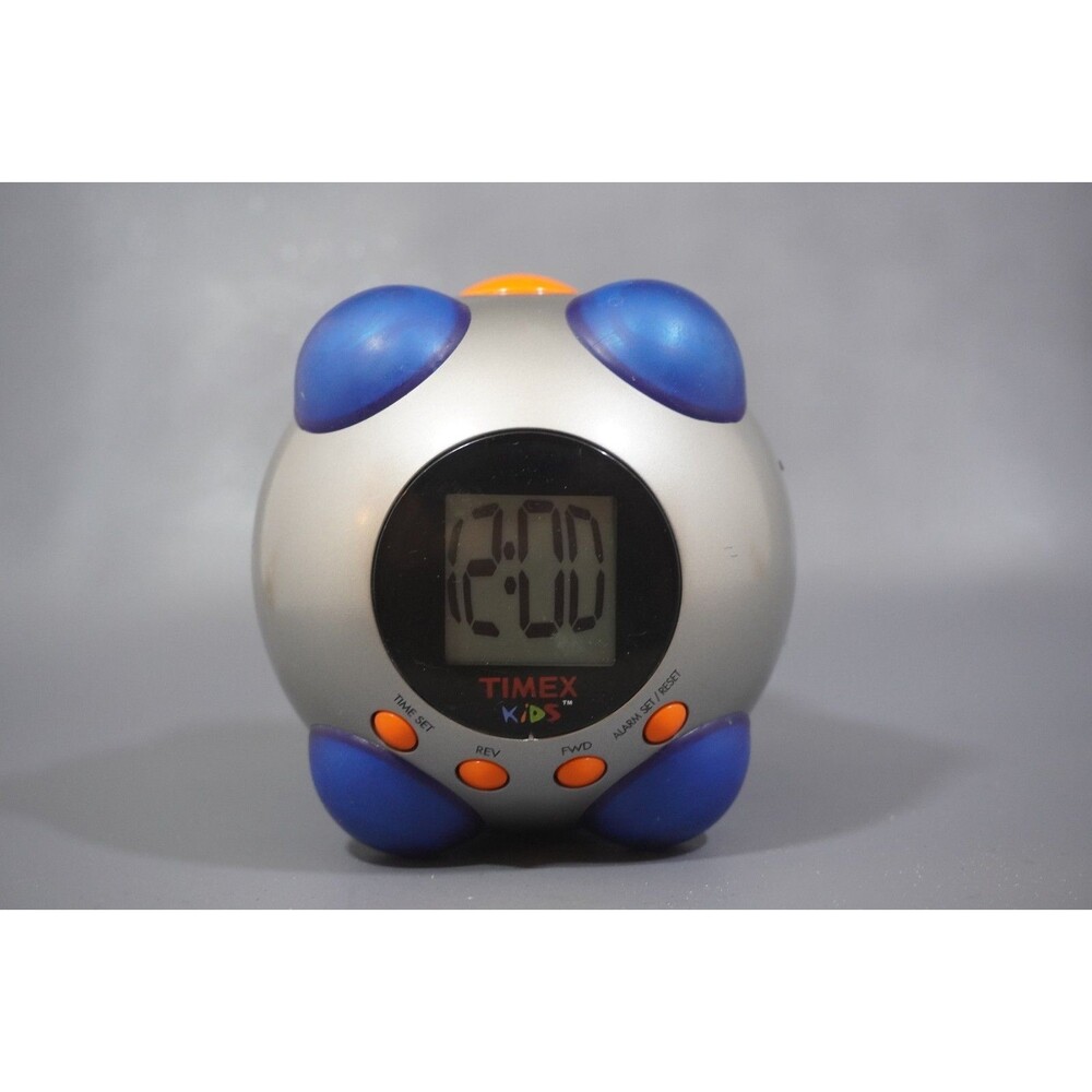 Timex Kids Shake N Wake Alarm Clock Silver Blue Orange Tested Wacky Phrases T156